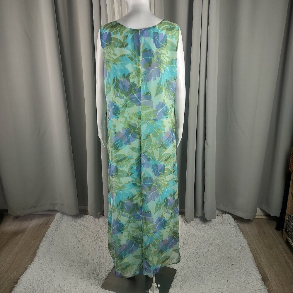 Villager Liz Claiborne Floral Maxi Dress Sleeveless V-Neck Size 14 Green, Blue - Picture 6 of 11